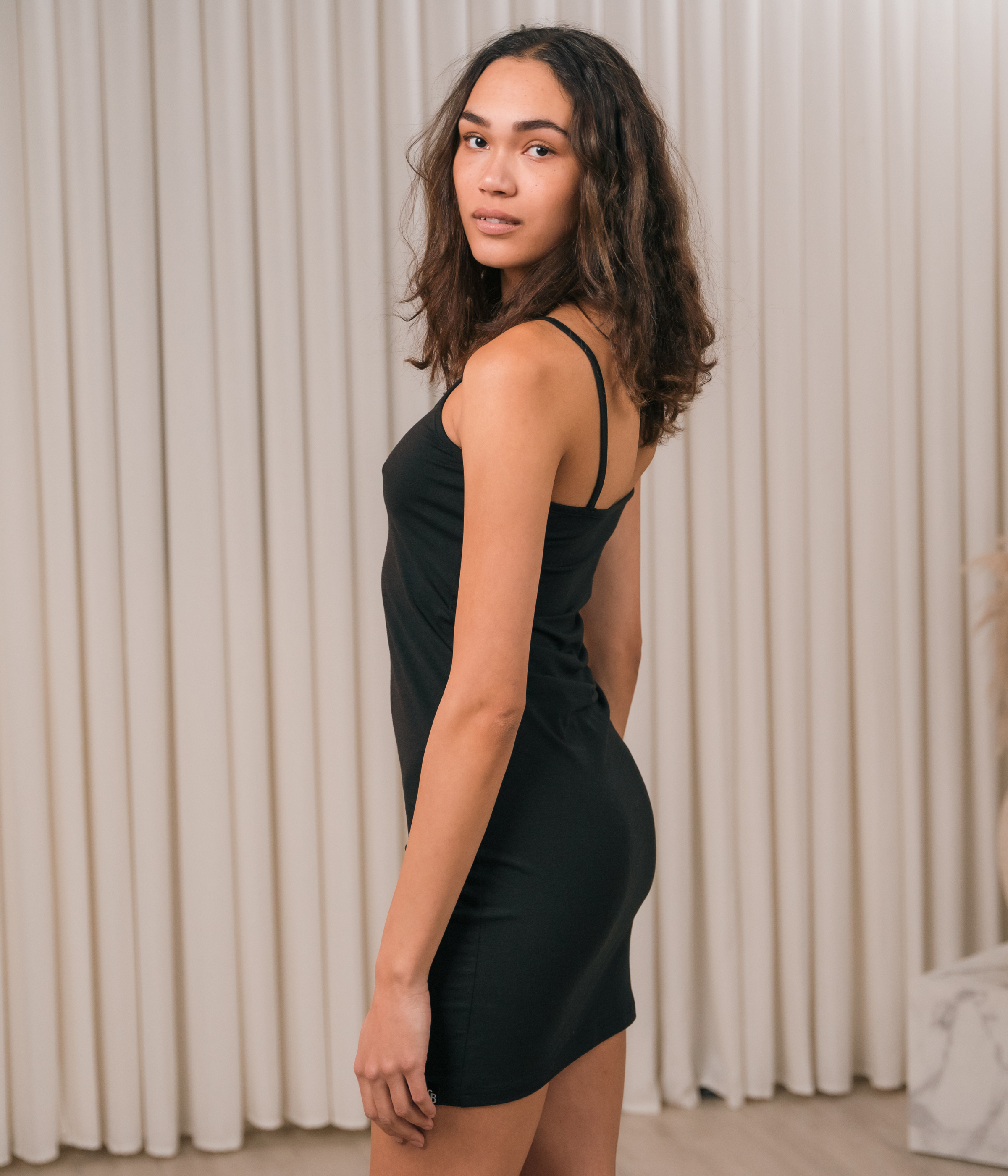 Black bamboo slip dress