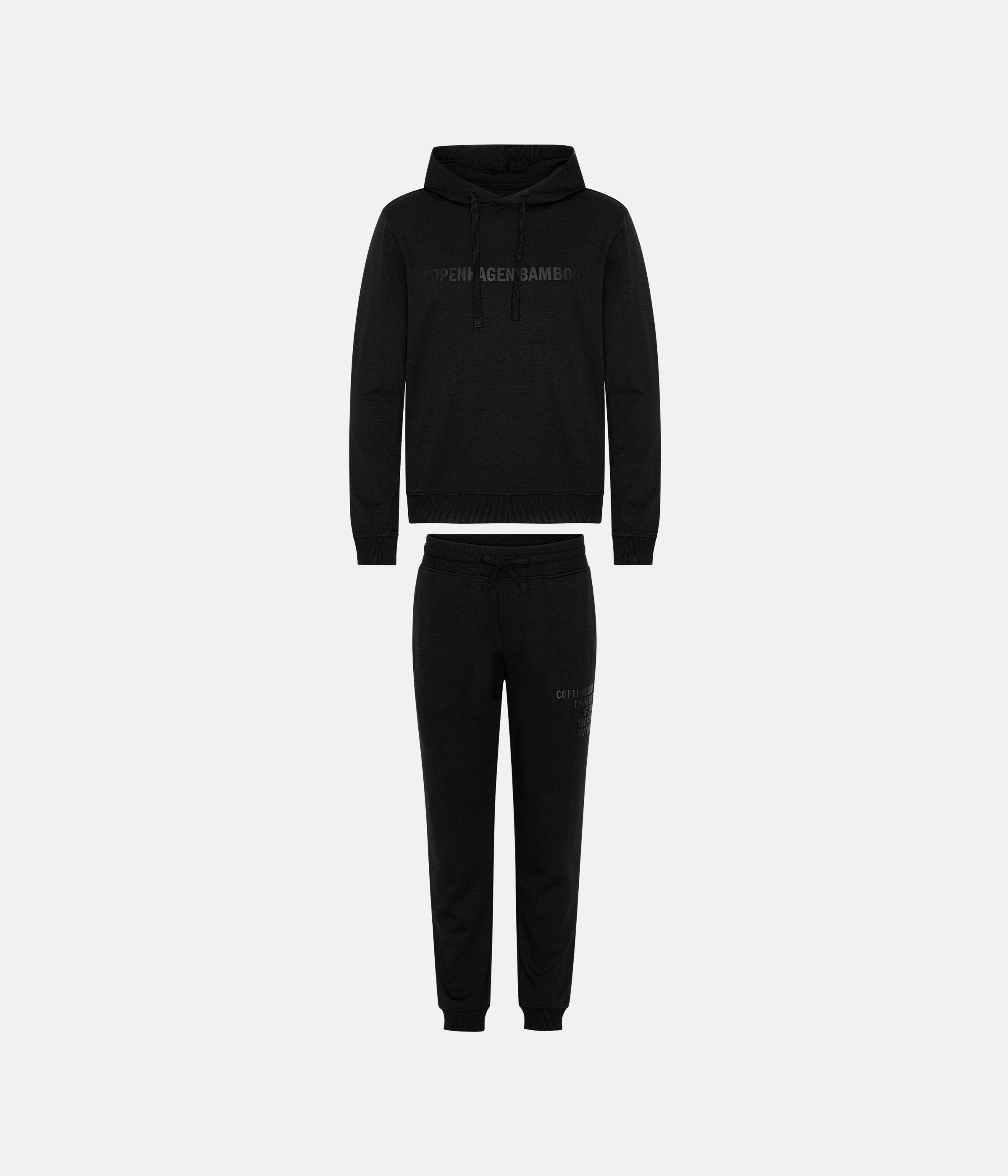 Black bamboo hoodie jogging set with logo